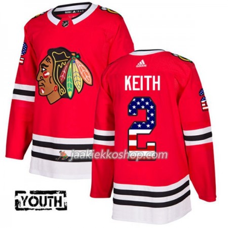 Lapsille NHL Chicago Blackhawks Pelipaita Duncan Keith 2 Adidas 2017-2018 Punainen USA Flag Fashion Authentic
